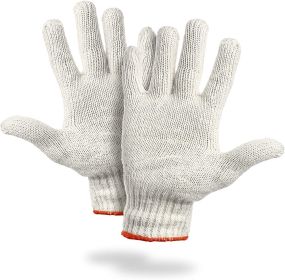 Pack of 24 String Knit Gloves 9.5". Washable Glove with Elastic Knit Wrist. Cotton Polyester Shell Gloves. Plain Seamless Workwear Gloves. Protective