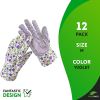 PUREVACY Jersey Cotton Garden Gloves for Women, 9 Inch, Pack of 12 Violet Floral Gardening Gloves Medium with PVC Dots, Durable Gardening Gloves for W