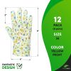 PUREVACY Jersey Cotton Garden Gloves for Women, 9 Inch, Pack of 12 Yellow Floral Gardening Gloves Medium with PVC Dots, Durable Gardening Gloves for W