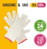 Pack of 24 String Knit Gloves 9.5". Washable Glove with Elastic Knit Wrist. Cotton Polyester Shell Gloves. Plain Seamless Workwear Gloves. Protective