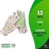 PUREVACY Jersey Cotton Garden Gloves for Women, 9 Inch, Pack of 12 Green Floral Gardening Gloves Medium with PVC Dots, Durable Gardening Gloves for Wo