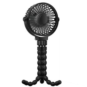 2000mAh Outdoor Small Electric Flexible Tripod Clip On Fan With 3 Speeds Battery Operated USB Octopus Fan (Color: Black)