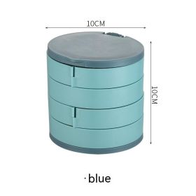 Rotating Multi-layer Jewelry Bracelet Stud Earrings Necklace Ornament Rack Dustproof Box (Color: Blue)