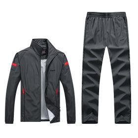 Spring And Autumn New Men'S Casual Sports Suit Middle-Aged And Elderly Running Sportswear Two-Piece Dad Outfit (Option: XL-Grey)