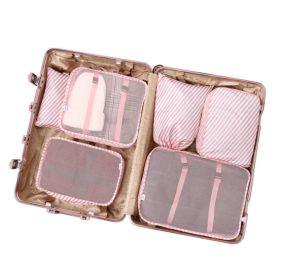 Storage Bag Luggage Shoe Drawer Pocket Travel Organizer (Option: Set of six pink stripes)