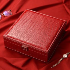 Fashion Leather Double Layer Jewelry Storage Box (Option: Red-26x26x8cm)