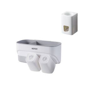 Suction Wall-mounted Multifunctional Washing Cup Holder Set (Option: Two cup toothpaste dispenser)