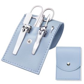 Stainless Steel Nail Clipper Household Ear Spoon Pedicure Cutter Scissors Cuticle Tool Travel Case Kit (Option: Blue leather 7pcs set)