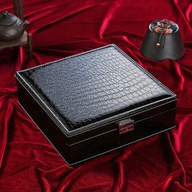 Fashion Leather Double Layer Jewelry Storage Box (Option: Black-26x26x8cm)