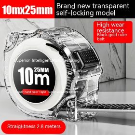 Thickened And Hardened Super Wear-resistant Transparent Fluorescent Tape Tape Measure (Option: Black Gold 10M 25mm-1-Carbon Steel Plastic)