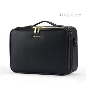 Large Capacity Leather Cosmetic Bag Portable Makeup Artist Makeup Storage Bag (Option: Plus Sized Black)