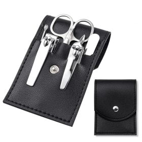 Stainless Steel Nail Clipper Household Ear Spoon Pedicure Cutter Scissors Cuticle Tool Travel Case Kit (Option: Black leather 7pcs set)