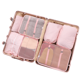 Storage Bag Luggage Shoe Drawer Pocket Travel Organizer (Option: Seven Piece Pink Stripes)