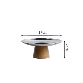 Household Style Metal Round Solid Wood Base Tray (Option: Photo Color-Small)