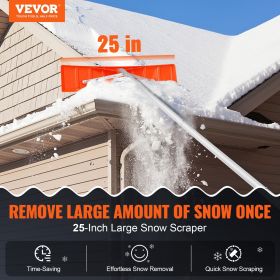 VEVOR Snow Roof Rake, Blade Snow Removal Tool, Aluminium Roof Shovel, Roll Wheels for Roof Protection, Anti-Slip Handle Grip, Easy to Setup & Use for (Scraper Width: 25 inch, Scraper Material: Plastic)