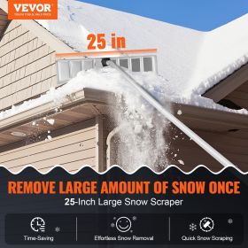 VEVOR Snow Roof Rake, Blade Snow Removal Tool, Aluminium Roof Shovel, Roll Wheels for Roof Protection, Anti-Slip Handle Grip, Easy to Setup & Use for (Scraper Width: 25 inch, Scraper Material: Aluminium Alloy)