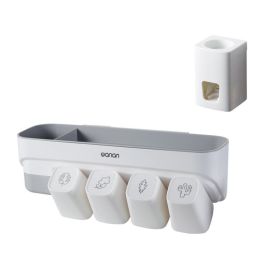 Suction Wall-mounted Multifunctional Washing Cup Holder Set (Option: Four cup toothpaste dispenser)