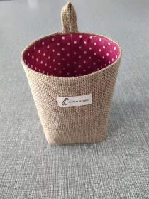 Wall-mounted Desktop Sundries Jute Storage Bag Bathroom S (Option: Red Round Dot)